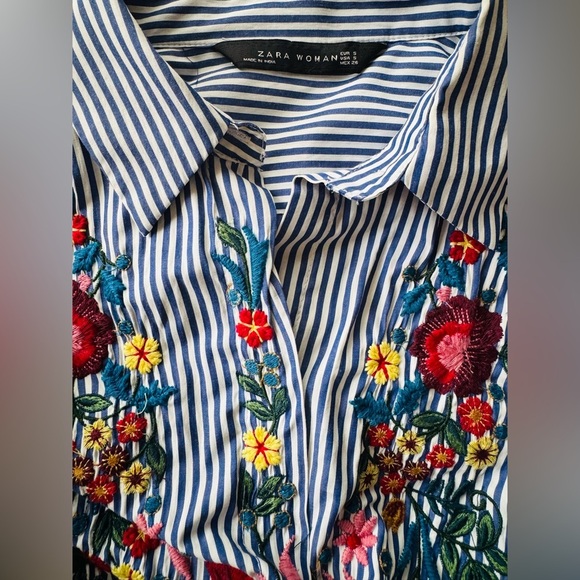 Zara oversized poplin stripe embroidery floral shirt - Picture 10 of 11